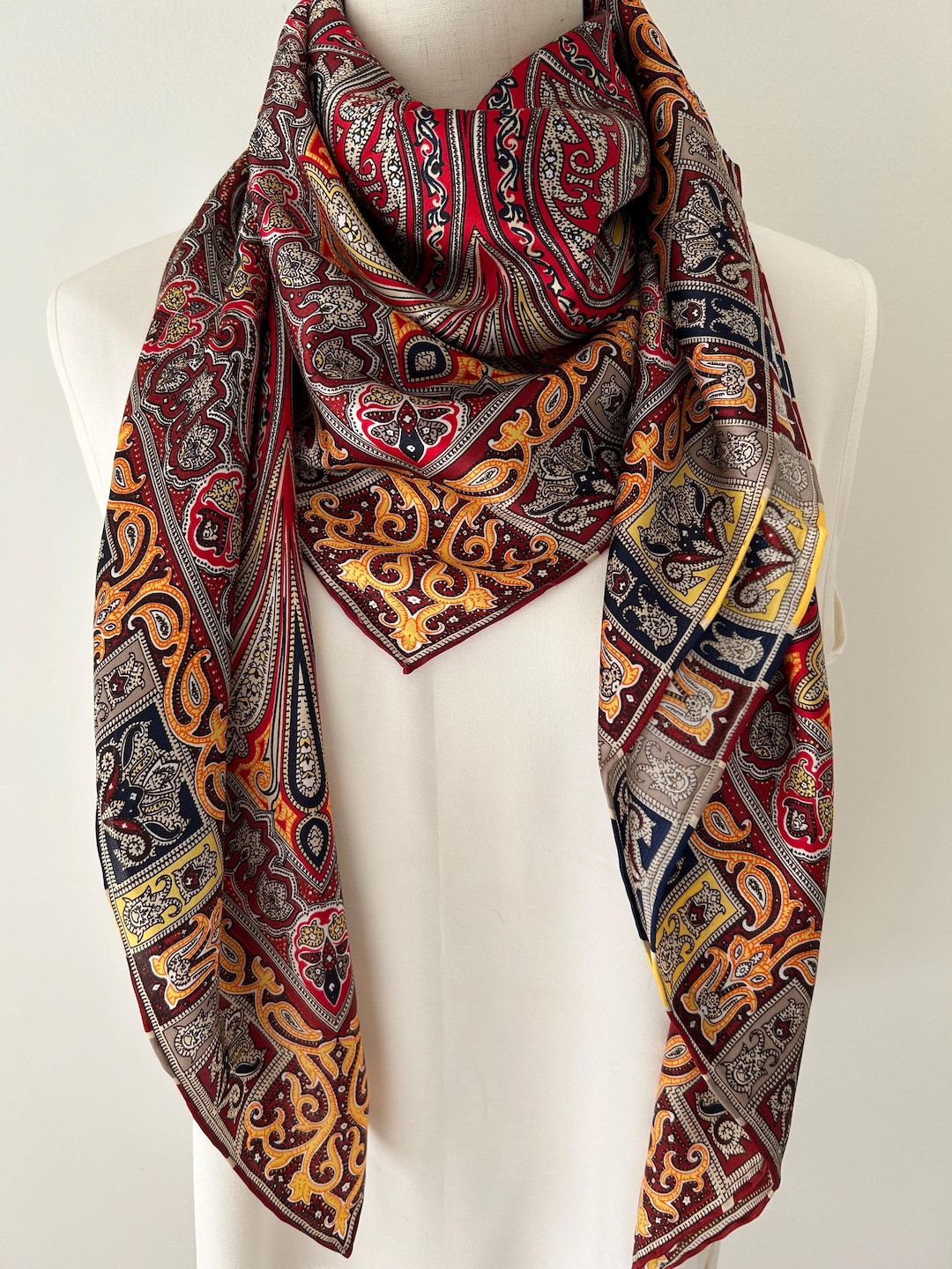 Paisley Pattern Mulberry Silk Neck Scarf Mulberry Silk Scarf: Turquoise Green Paisley Neckerchief (26  main image 2