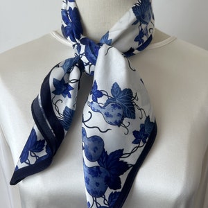 Mulberry Silk Scarf: Blue Antique Gourd Design, 26&quot; Square
