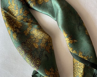 Pure Natural Mulberry Silk Medium Scarf 26" x 26" Chrysanthemum Sage Green Silk Neck Scarf Hair Scarf Silk Headband Silk Scarf Gift