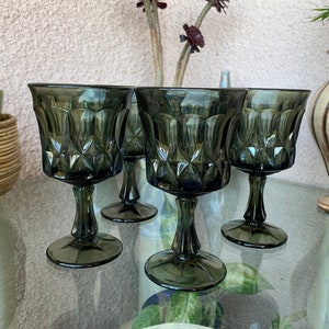 Noritake Perspective Vintage Grey/Black Glass Wine Goblets, Set of 4, Mid Century Modern Glassware