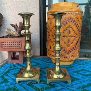 Vintage Traditional Heavy Brass Candlestick Holders Set of Two, Mid Century Gold Antique Home Decor
