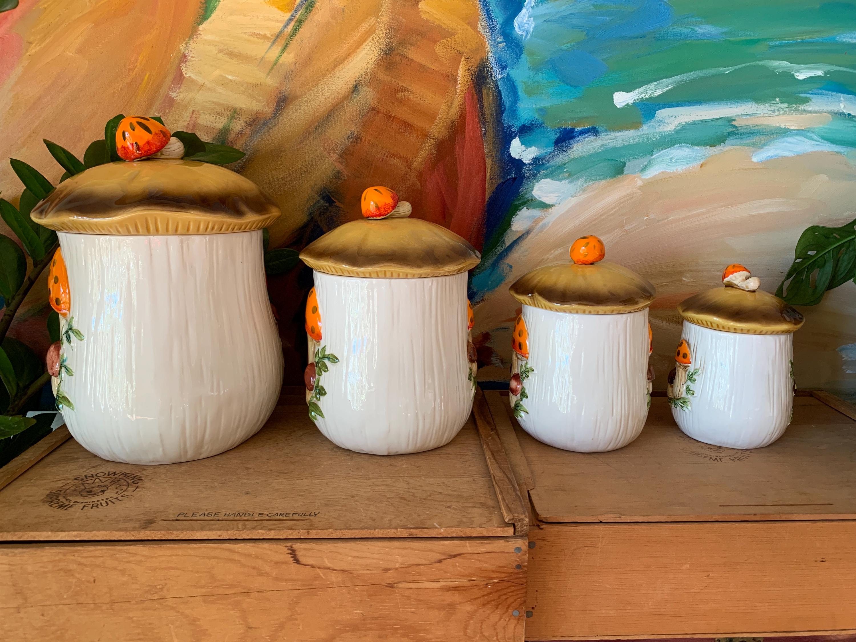 【SEARS】シアーズ きのこキャニスター セット　ヴィンテージ 陶器　70年代 SEARS】シアーズ きのこキャニスター セット ヴィンテージ 陶器 70年代