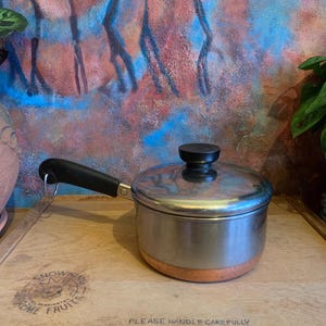1960s Revere Ware Copper Bottom 1-QT One Quart Pots, Stainless Steel | Made in USA | Vintage Kitchen & Cookware