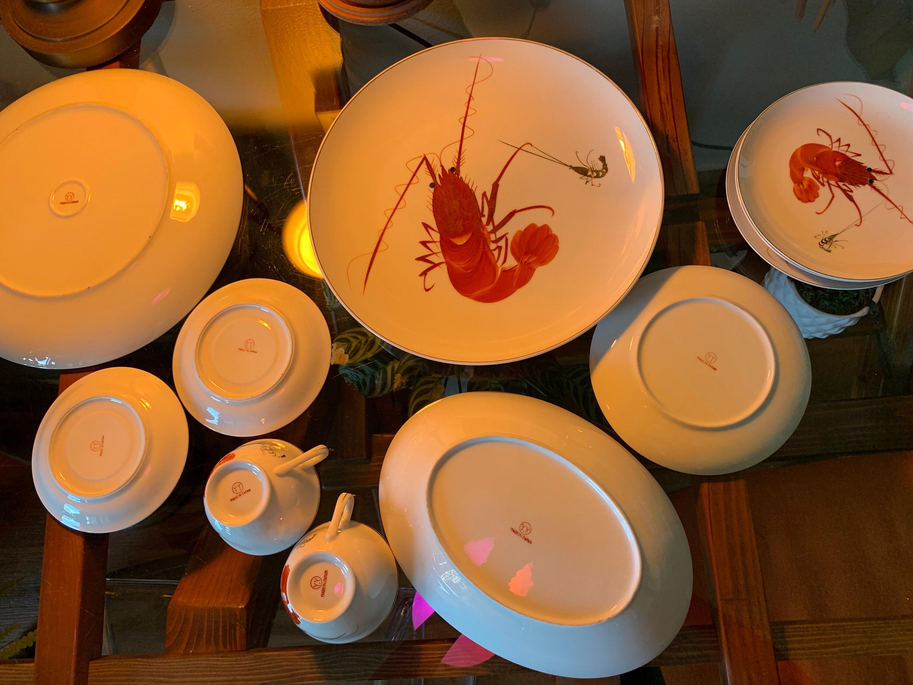 11-piece 1950s YY Yonemoto Japan Ebi Hand-painted Porcelain Set of