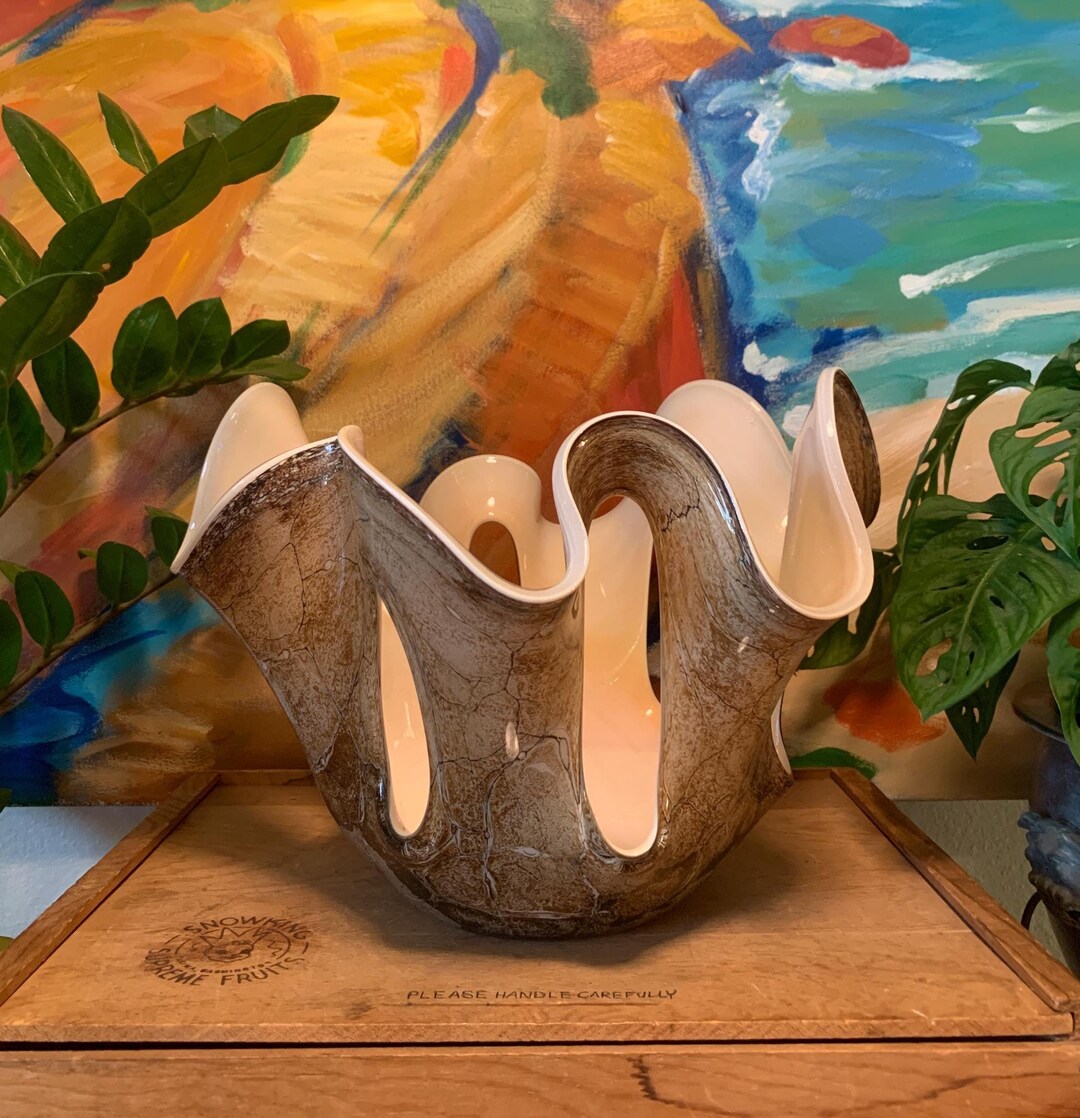 Vintage Makora Krosno Jozefina Hand-blown Art Glass Console Bowl