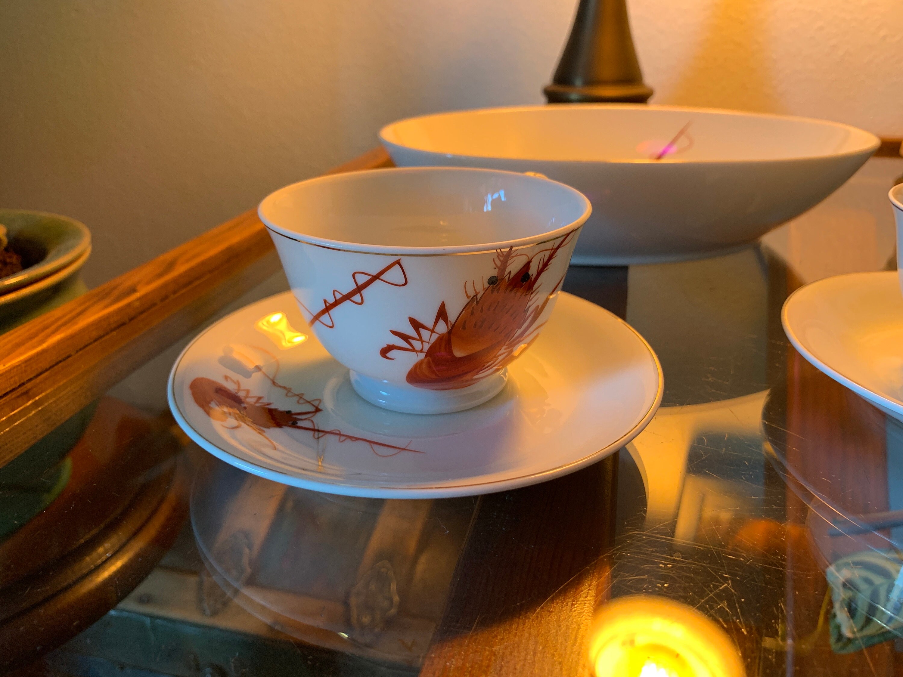 11-piece 1950s YY Yonemoto Japan Ebi Hand-painted Porcelain Set of