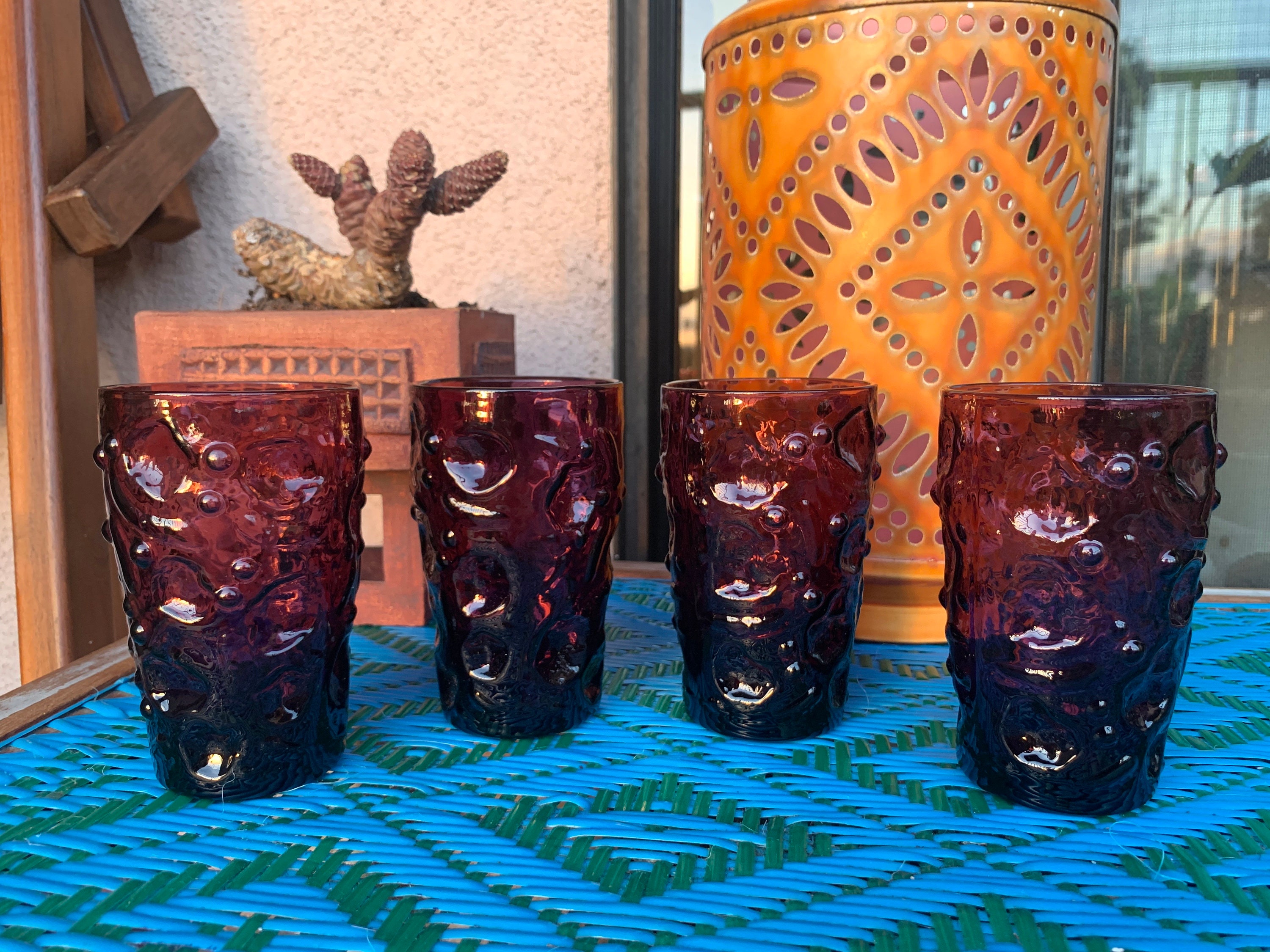 Mid Century Modern Glassware, Blue Crinkle Glass Tumbler, El Rancho  Cerulean