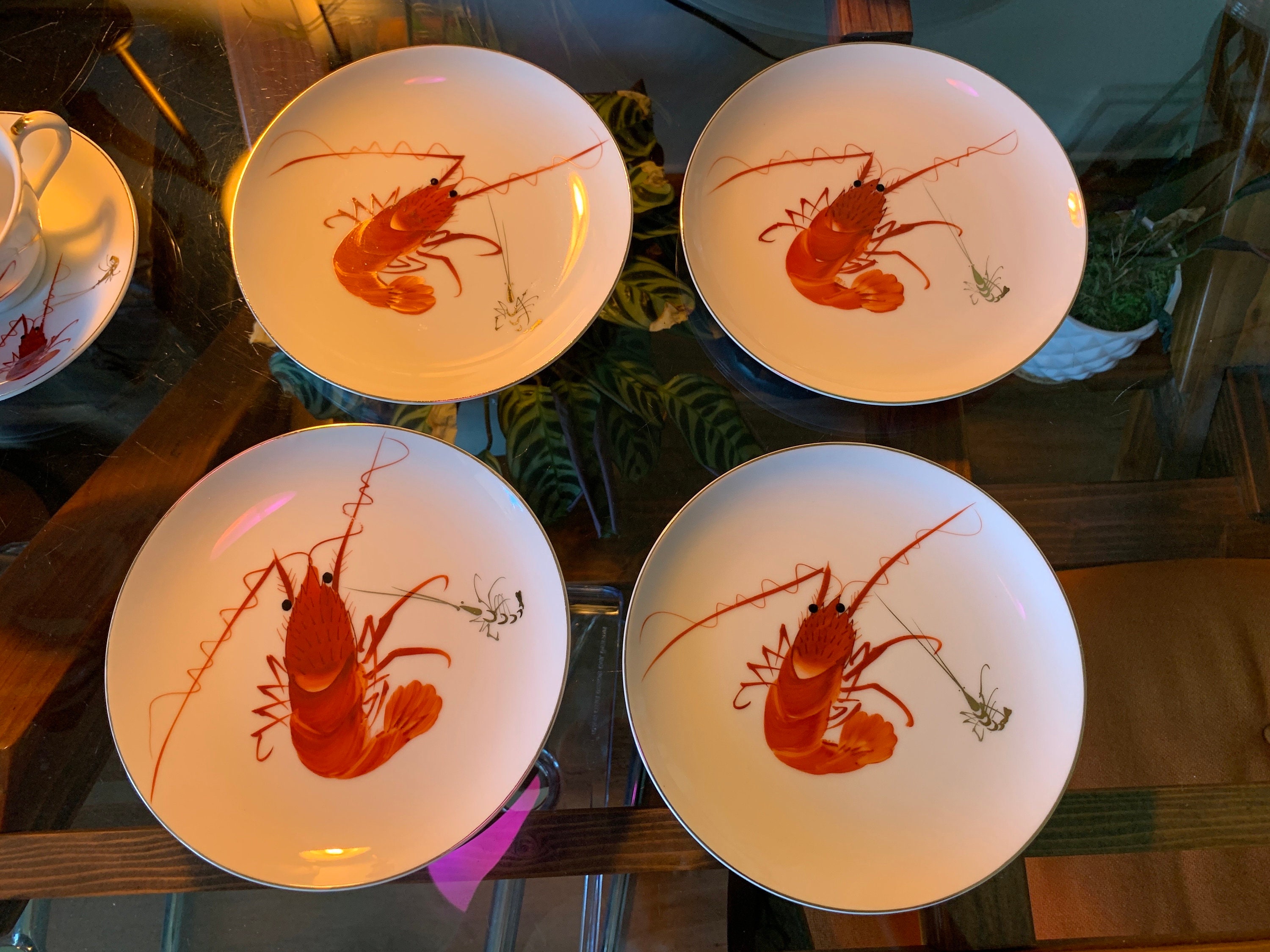 11-piece 1950s YY Yonemoto Japan Ebi Hand-painted Porcelain Set of