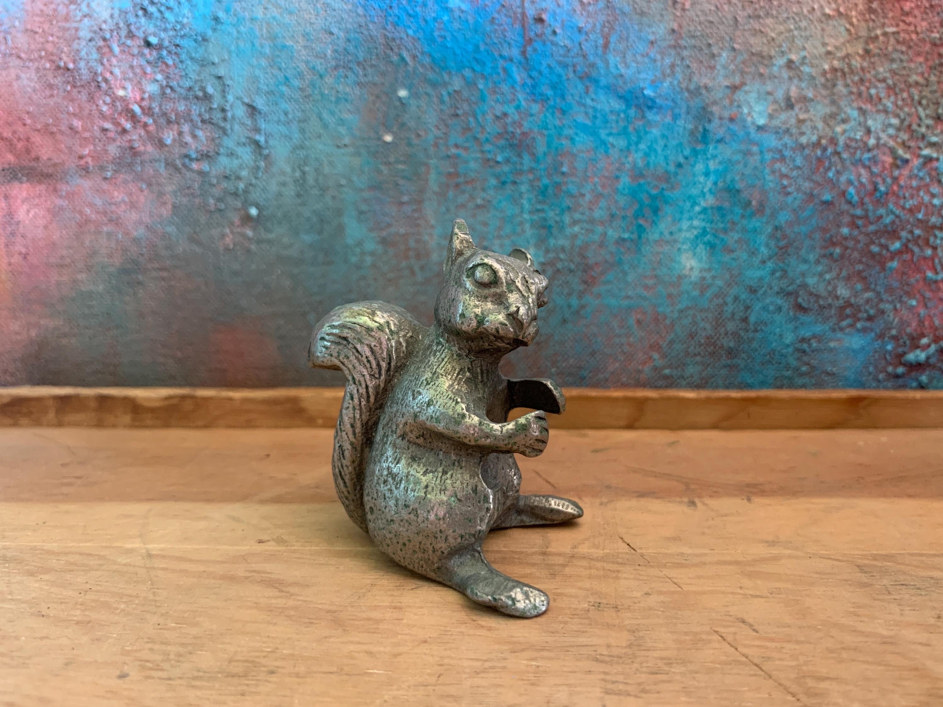 Vintage Handmade Pewter Squirrel Sculpture, Heavy Metal W