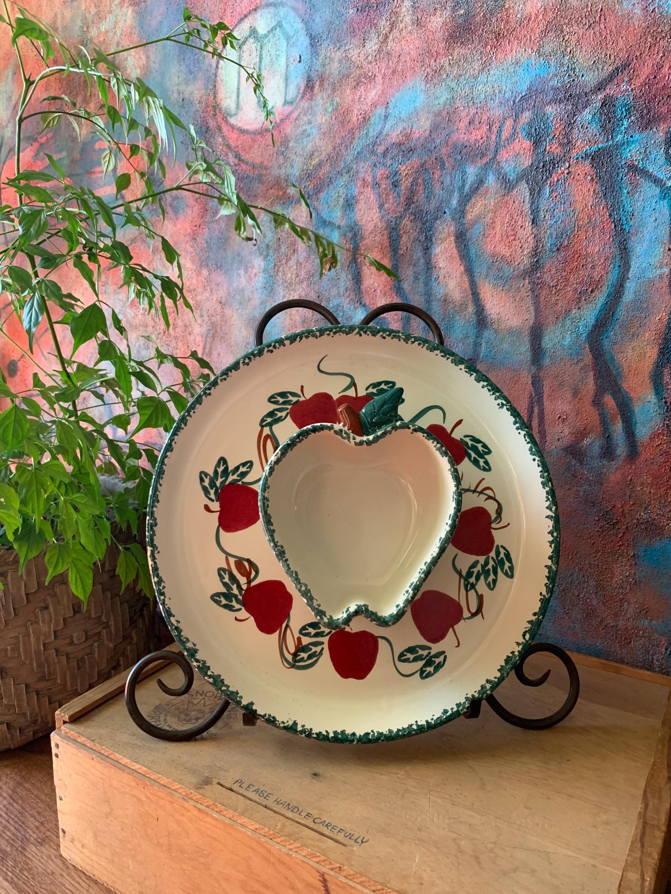 1970's Chaparral Pottery USA Apple Spongeware Chip & Dip Party