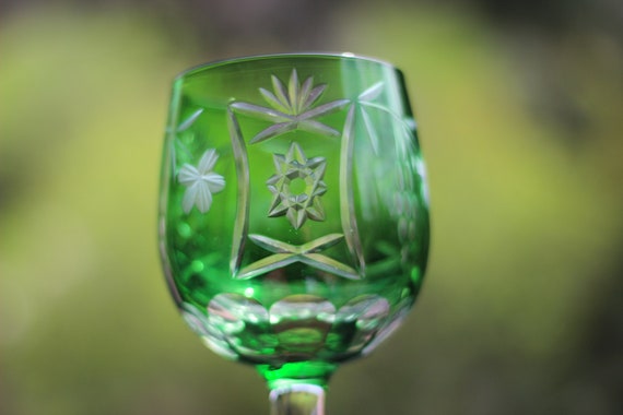 Bohemian Cut Emerald Green Wine Glass Cut to Clear Goblets, German or Czech  Wine Hocks, Set of 4 - Etsy