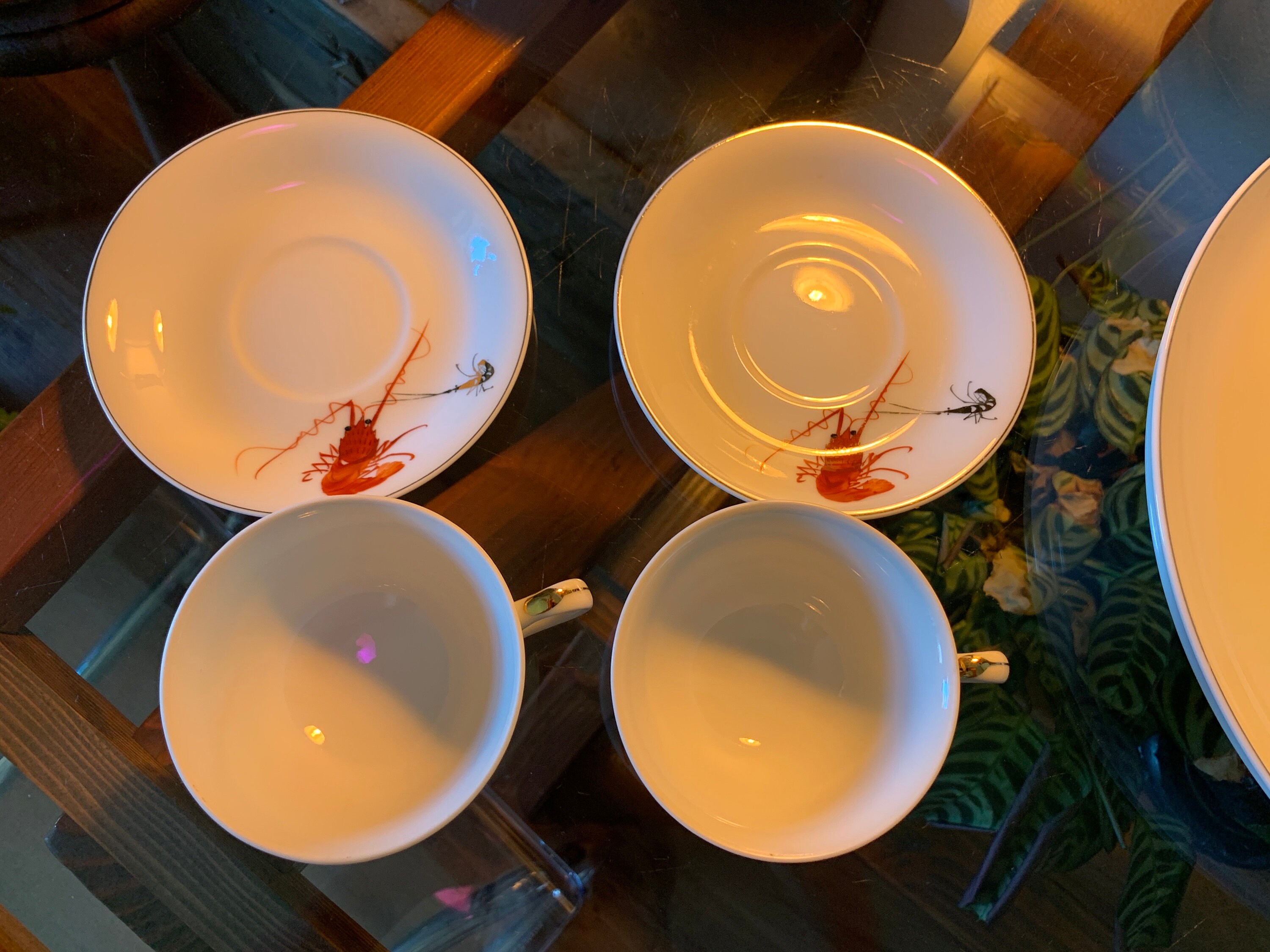 11-piece 1950s YY Yonemoto Japan Ebi Hand-painted Porcelain Set of