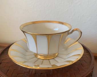 Furstenberg Vintage Porcelain Demitasse Tea Cup and Saucer, Grecque "Athena" Collection Gold Plated, Made in Germany est. 1920s