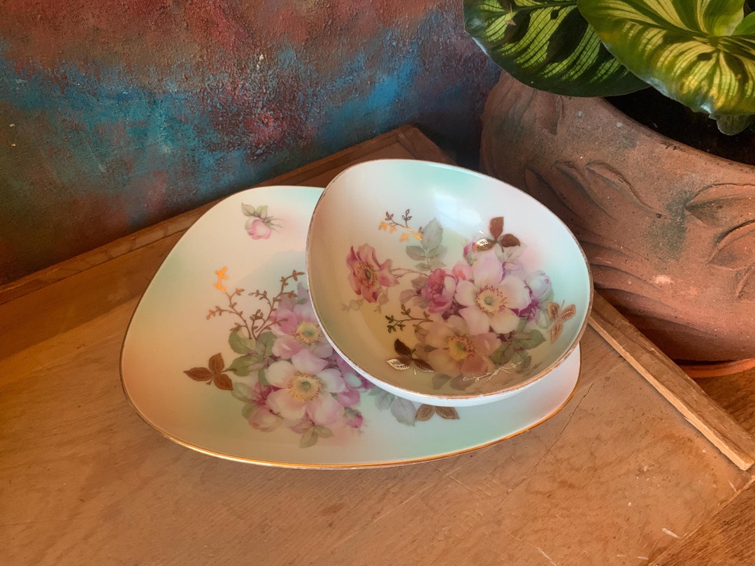 1960s Schumann Arzberg Germany Wild Rose Small Bowl & Plate Set, Hand ...