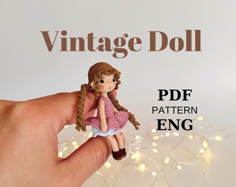 Miniatuur Amigurumi Vintage poppatroon Engels, gehaakt klein poppatroon
