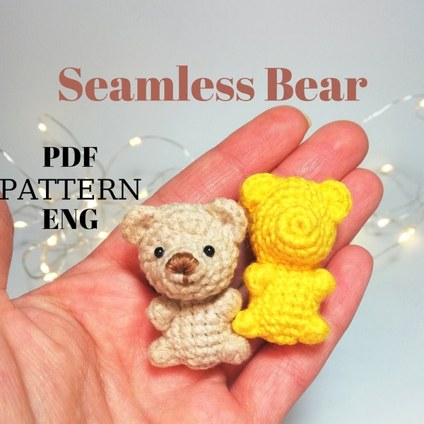 No sew Crochet Bear pattern,  Seamless amigurumi 4cm tiny teddy bear pattern