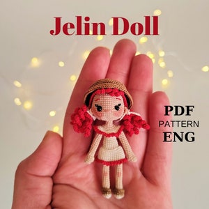 Miniature amigurumi doll pattern english, crochet Jelin doll pattern