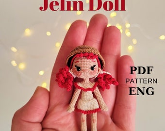 Miniatur Amigurumi Puppe Anleitung englisch, gehäkelte Jelin Puppe Anleitung