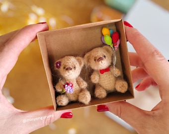 Amigurumi teddy bear couple, Miniature amigurumi 2 bears