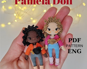 Miniature amigurumi doll pattern english, crochet Pamela doll pattern