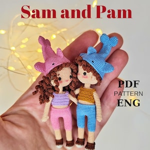 Miniature amigurumi doll pattern english, crochet Sam and Pam patterns