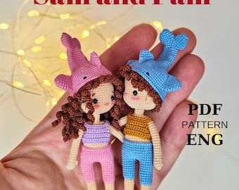 Miniature amigurumi doll pattern english, crochet Sam and Pam patterns