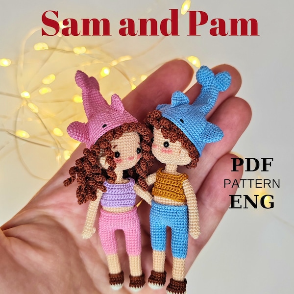 Miniature amigurumi doll pattern english, crochet Sam and Pam patterns