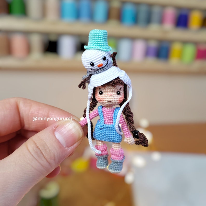 Miniature amigurumi Winter Doll pattern English, Crochet tiny doll pattern image 2