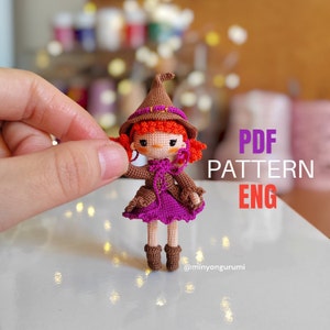 Miniature amigurumi Witch pattern English, Crochet tiny Witch pattern