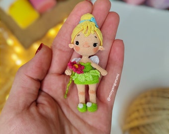 Miniature amigurumi doll, amigurumi tiny Tinker Bell, amigurumi decor