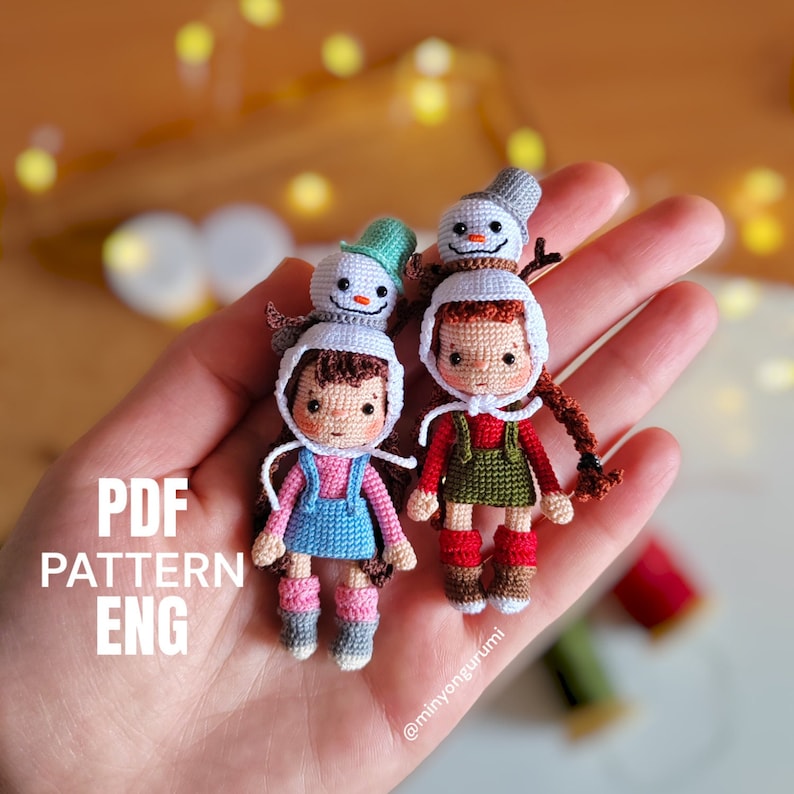 Miniature amigurumi Winter Doll pattern English, Crochet tiny doll pattern image 1