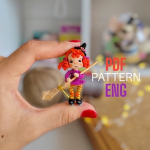Miniature amigurumi Cute Witch pattern English, Crochet tiny Witch pattern