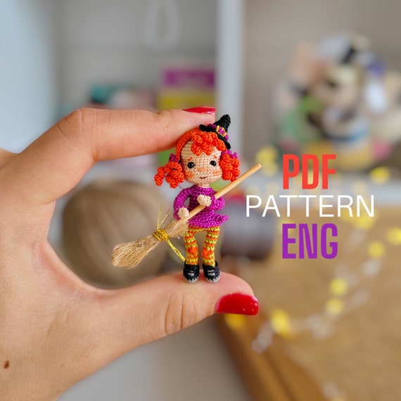 Miniature amigurumi Cute Witch pattern English, Crochet tiny Witch pattern