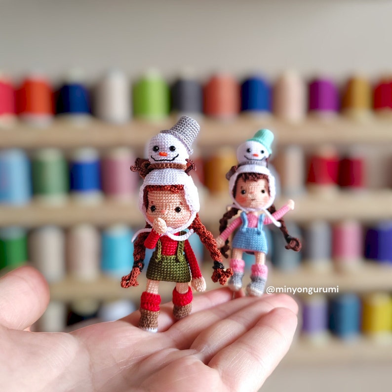 Miniature amigurumi Winter Doll pattern English, Crochet tiny doll pattern image 4
