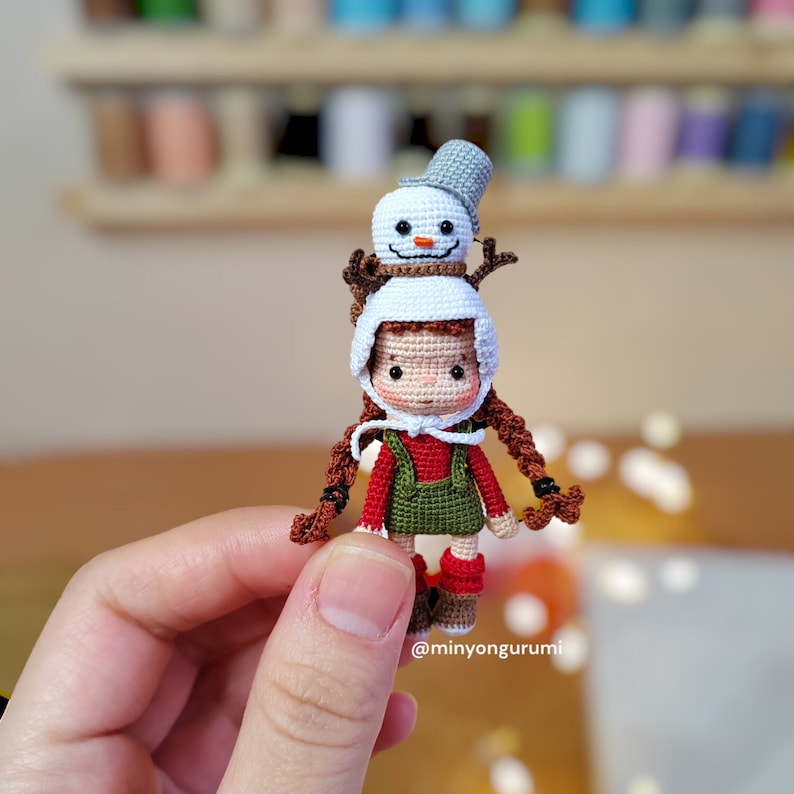 Miniature amigurumi Winter Doll pattern English, Crochet tiny doll pattern image 8