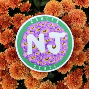 Garden State - NJ 3 x 3&quot; circle sticker - New Jersey State Decal