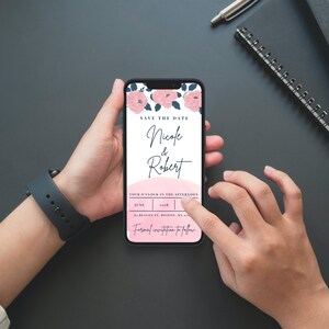 Floral Save the Date Vorlage, Rosa Save the Date, Mobile Hochzeitseinladung, Papierlose Save the Date Vorlage, elektronische Evite-Vorlage