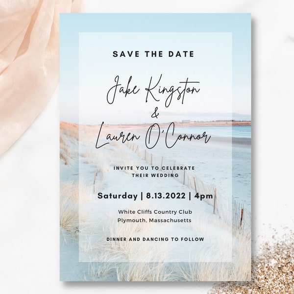 Beach Save the Date Template Download, Printable Save the Date Cards, Seashore Save the Date Invite, Editable Engagement Card