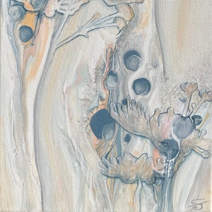 Floral Pastel Painting - Abstract Art, Original Painting, Fluid Acrylic Art, Wall Decor Neutral Painting