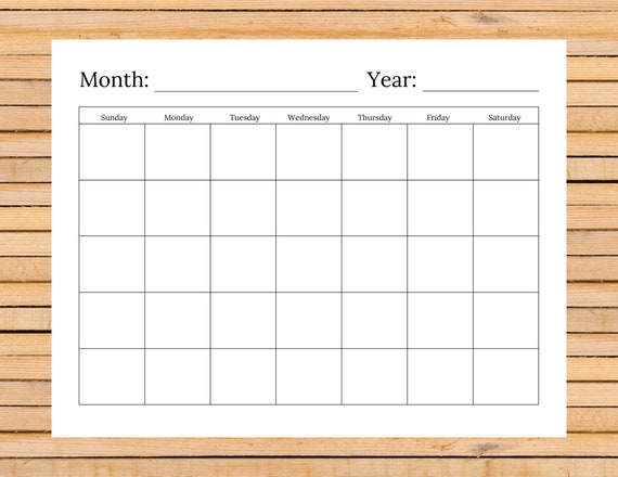 Blank Calendar Printable Instant Download - Etsy