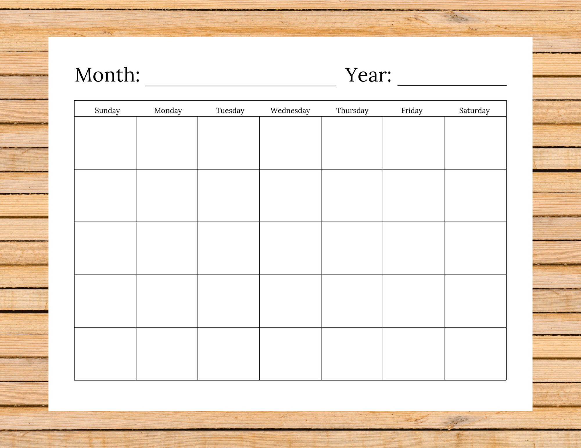 Blank calendar printable instant download goodnotes friendly - etsy