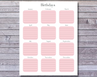 Birthday Log Instant Download PDF Printable + GoodNotes friendly