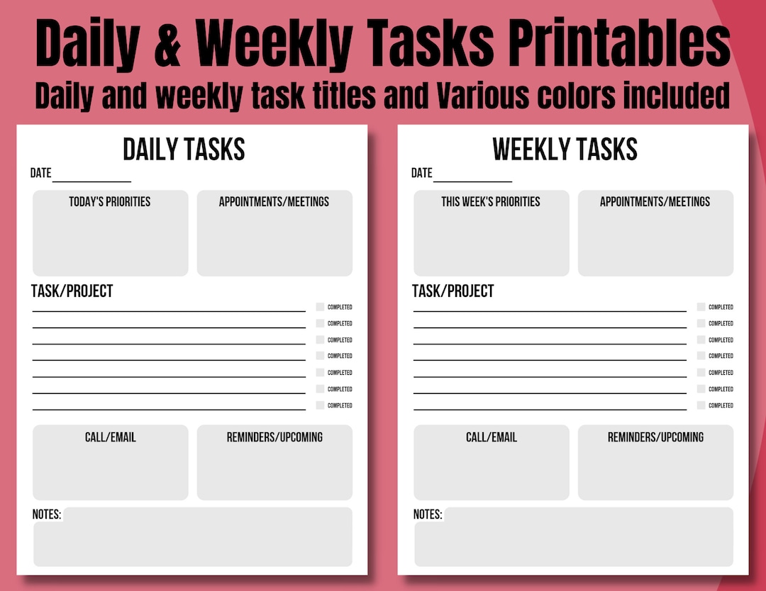 Daily and Weekly Task Planner Instant Download PDF Printable ...