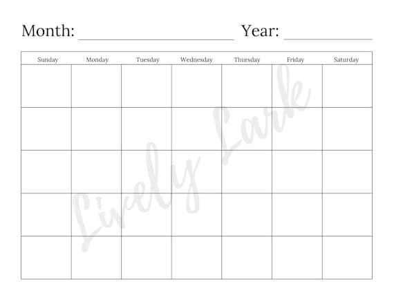 Blank Calendar Printable Instant Download Goodnotes Friendly - Etsy