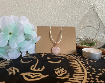 Wire Wrapped Rose Quartz Heart Necklace
