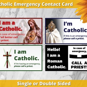 Paquete variado imprimible de Llamar al Sacerdote / Tarjeta de identificación católica / Tarjeta de contacto de emergencia