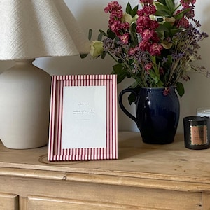 6x8&quot; Handmade Red Ticking Stripe Picture Frame 5x7&quot; Mount | Home Decor Unique Wedding Gift | Striped Premium Print Housewarming Art Gift