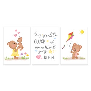 ChicResult Wandbilder 3er Set BÄR - Poster für Babyzimmer, Wandspruch, Kinderposter, Kinderzimmer Dekoration (3 x Din A4 ohne Rahmen)