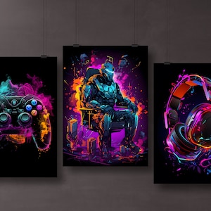 Moderne gaming-muurschilderingen | Speelkamerdecoratie | Gaming-motieven | Gamer-cadeau | gameposters | Direct downloaden om zelf af te drukken