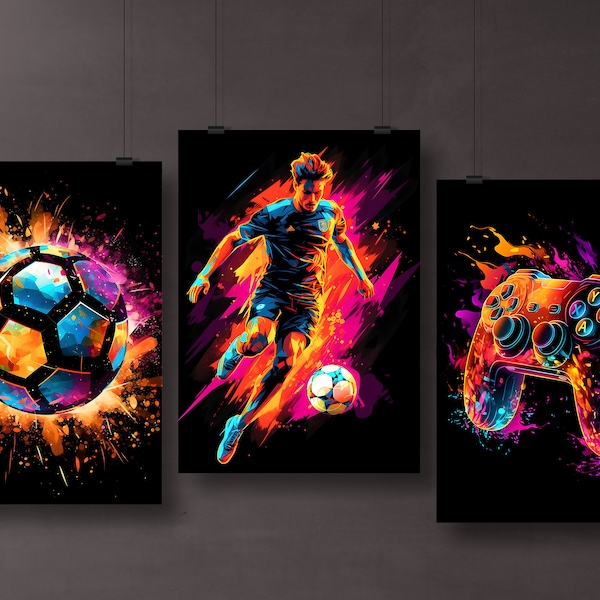 Moderne Gaming-Wandbilder | Gamingroom Dekoration | Gaming Motive | Fußball | Gaming Poster | Sofortiger Download zum Selberdrucken